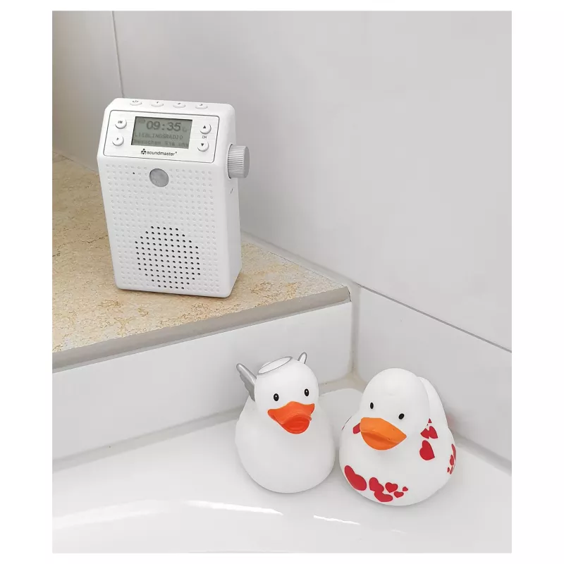 Soundmaster DAB60WE kištukinis radijas DAB+, FM, Bluetooth, USB laisvų rankų funkcija, atsparus vandens purslams, baltas