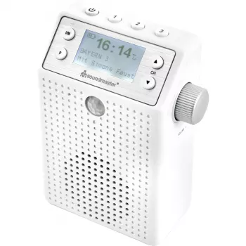 Soundmaster DAB60WE kištukinis radijas DAB+, FM, Bluetooth, USB laisvų rankų funkcija, atsparus vandens purslams, baltas
