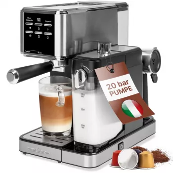 PROFI COOK PC-ES-KA 1266 Espresso aparatas su portafiltriu ir kapsulių sistema, 20 bar, 1450 W, juoda/sidabrinė