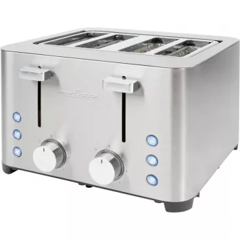 PROFI COOK 4-ių griežinėlių skrudintuvas PC-TA 1252, nerūdijančio plieno korpusas, 2 išimami trupinių padėklai, ypač platūs lizdai, 1600 W