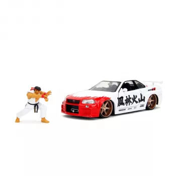Jada Street Fighter Ryu 1:24 Nissan Skyline GTR liejimo automobilis su figūrėle