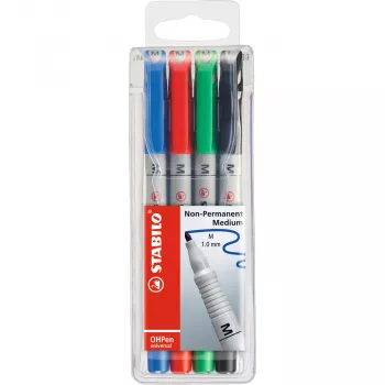 STABILO OHPen - 4 vnt. - Juoda - Mėlyna - Žalia - Raudona - Apvalus - Vidutinis - 1 mm - Vandens pagrindo rašalas