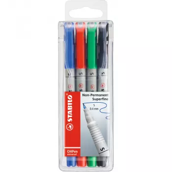 STABILO OHPen - 4 vnt. - Juoda - Mėlyna - Žalia - Raudona - Apvali - Itin plona - 0,4 mm - Vandens pagrindo rašalas