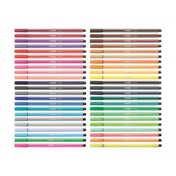 STABILO Pen 68 žymeklių rinkinys, 20 skirtingų spalvų, plastikinė dėžutė, Zebrui turkio, 1 mm linijos plotis