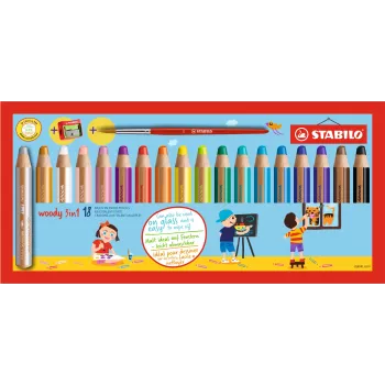 STABILO Woody 3 in 1 daugiafunkcis pieštukas - minkštas - įvairių spalvų - 18 vnt.