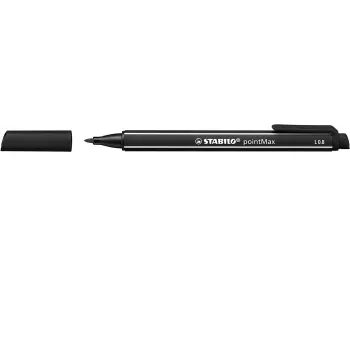 STABILO pointMax flomasteris - juodas - vidutinis - 0,8 mm - apvalus - vandens pagrindo rašalas - nailono antgalis
