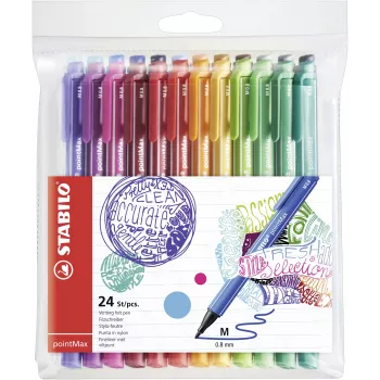 STABILO pointMax Fineliner rašiklių rinkinys – 24 skirtingų spalvų – 0,8 mm pluoštinis antgalis – vandens pagrindo rašalas