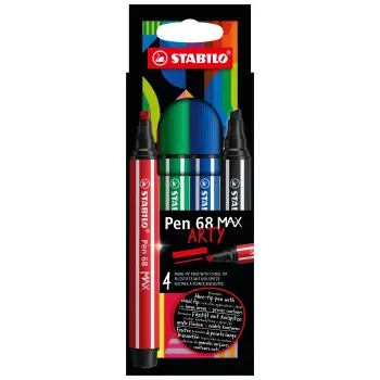 STABILO Pen 68 MAX 4-Pack ARTY flomasteriai su kaltiniu antgaliu