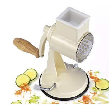 Zassenhaus būgninė tarka Classic Cream - 3 būgnų rotacinė tarka su nerūdijančio plieno būgnais, siurbimo pagrindu, ergonomiška rankena