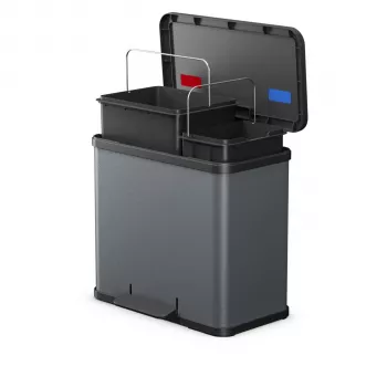 Hailo Öko duo Plus L Atliekų rūšiuotuvas, tamsiai pilkas matinis, 34L, 2x17L, pėdų pedalas, lėtas uždarymas