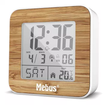 MEBUS 27247 White/Wood Look Digital Radio Alarm Clock with DAB+, FM, Dual Alarm, USB Charging