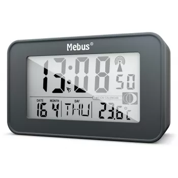 Mebus 51460 Skaitmeninis radijo žadintuvas su DCF77 radijo valdomu laiku, LED ekranu, dvigubu žadinimu, snaudimo funkcija, patalpų temperatūra, juodas