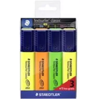 STAEDTLER Textsurfer Classic 3+1 Promopack Highlighter rinkinys, kaltinis antgalis, 1,0-5,0 mm, įvairių spalvų