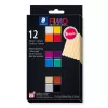 STAEDTLER FIMO 8043 C Modelino molio rinkinys – 12 spalvų – juoda, mėlyna, šampano, žalia, pilka, raudonai violetinė, oranžinė, raudona, terakota, violetinė, balta, geltona – 12 x 25 g blokeliai – orkaitėje kietėjantis polimerinis molis – minkštas – 110 °