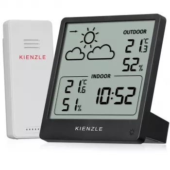 KIENZLE Weather Station Slim (15002) su belaidžiu lauko jutikliu, LCD ekranu, orų prognoze, mėnulio faze, žadintuvu