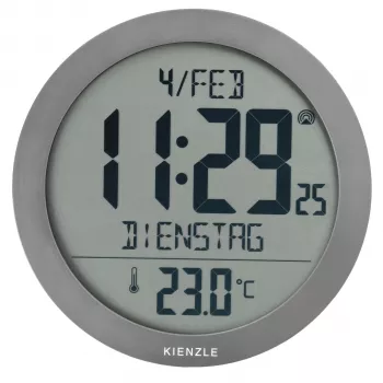 KIENZLE DCF radijo bangomis valdomas sieninis laikrodis su kambario temperatūros rodmeniu, antracito spalvos