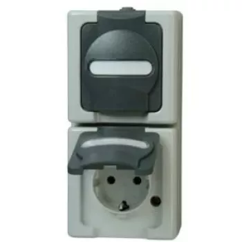 Heinrich Kopp 131456008 Schuko kištukinis lizdas 2-jų vietų vertikalus, paviršinis montavimas, juoda/pilka, 250V, 16A