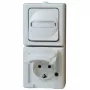 HEINRICH KOPP Kombinacija vertikalus jungiklis/Schuko kištukinis lizdas paviršinis montavimas atsparus drėgmei IP44 Arktis Arctic White (130802000)