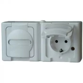 HEINRICH KOPP BLUE ELECTRIC Kombinuotas paviršinis jungiklis ir Schuko kištukinis lizdas, IP44, Arktinė balta, 250V, 16A (131202003)