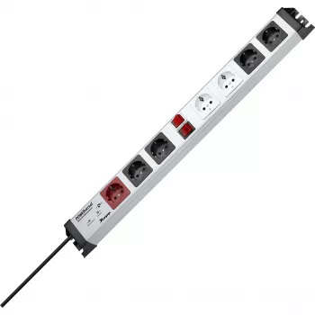 Heinrich Kopp POWERversal Ilgintuvas su 7 AC lizdais, F tipas, IP20, 3600 W, juoda/pilka/raudona/balta, 1,4 m laidas