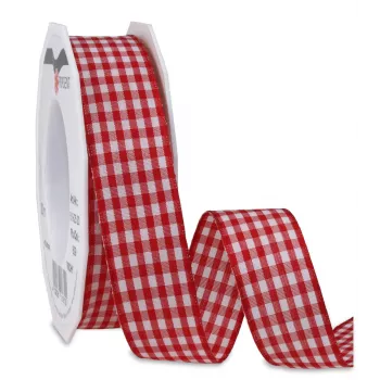 C.E. Pattberg Dovanų kaspinas Vichy Check Matt Red/White 25 mm x 20 m