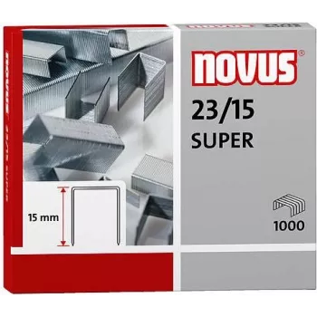 Novus Dahle Novus 23/15 SUPER Segtuvų pakuotė - 1,5 cm - 1000 segtuvų - Plienas - Nerūdijantis plienas