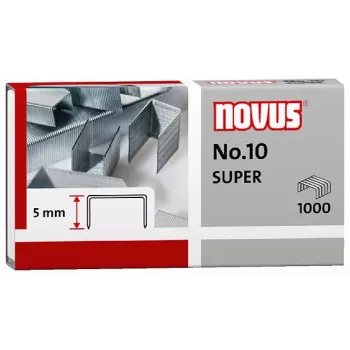Novus Dahle No.10 SUPER Segtuvai - 5 mm kojelės ilgis - Nerūdijantis plienas - 1000 segtuvų - 20 lapų talpa