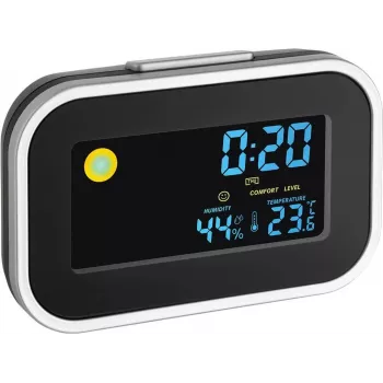 TFA 60.2015 Radio-Controlled Alarm Clock with Indoor Temperature, Black/Silver