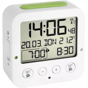 TFA Bingo White Digital Radio-Controlled Alarm Clock with Temperature