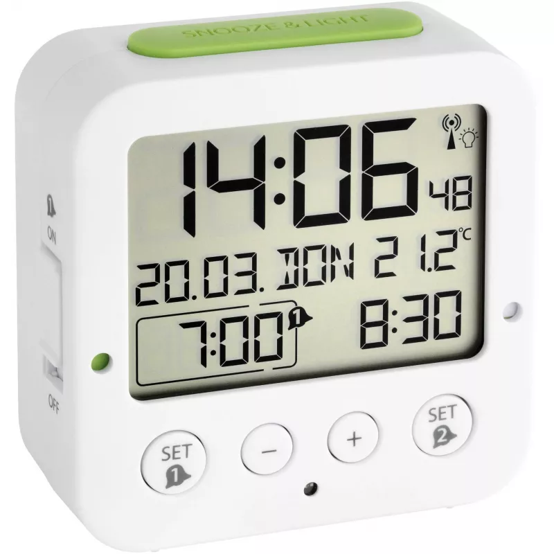 TFA Bingo White Digital Radio-Controlled Alarm Clock with Temperature
