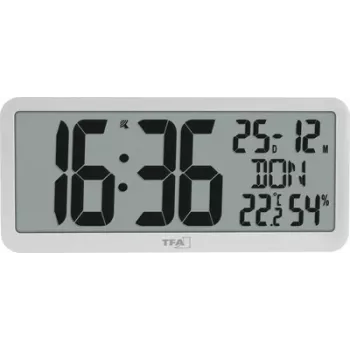 TFA 60.4525.02 White Digital Radio Controlled Clock with Indoor Climate