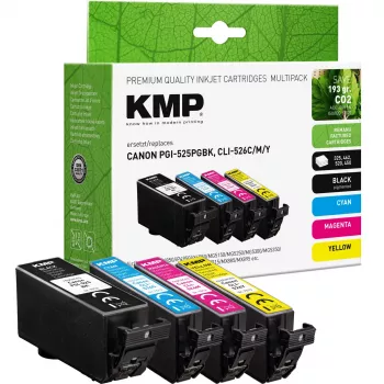 KMP suderinamas rašalo kasečių rinkinys 4 vnt. juoda, žydra, purpurinė, geltona, skirtas Canon PGI-525/CLI-526