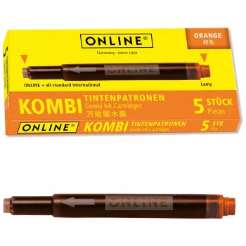 ONLINE 17174/12 rašalo kasetės plunksniniams rašikliams, oranžinė, 5 vnt.