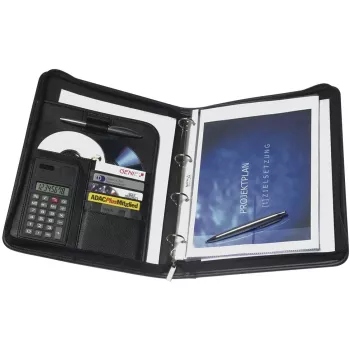 Genie 10742 A4 Faux Leather Conference Folder Black Zipper
