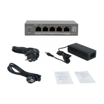 LevelOne GEP-0531 Nevaldomas PoE+ jungiklis, 3x GE PoE+ (30W) + 1x Hi-PoE (60W), 60W biudžetas, plastikinis stalinis