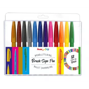 Pentel 12 SES15-12 šepetėlių rašiklių rinkinys, įvairios spalvos