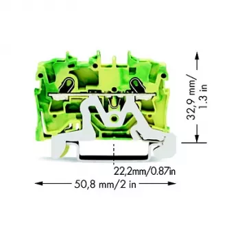 WAGO 2001-1207 2-jungiklis Push-in gnybtų blokas, 1,5 mm², pilkas, montavimui ant DIN bėgelio