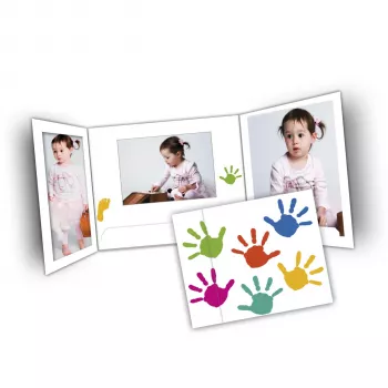 DAIBER Hands portretinių nuotraukų aplankai 13x18 cm, 25 vnt., balti su įvairiaspalviu delnų atspaudų dizainu