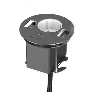 Kindermann CablePort table³ Įleidžiamasis stalo jungties blokas su 2x Schuko, 2x RJ45, 1x HDMI, 1x USB-A, sidabrinis/juodas