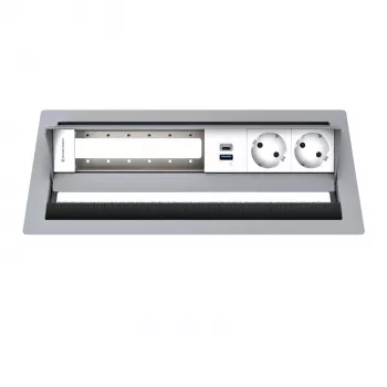 Kindermann CP Standard² 6-jų lizdų stalinis jungčių skydelis su 2x maitinimo lizdais, 1x USB-A įkrovimo prievadu, HDMI, RJ45