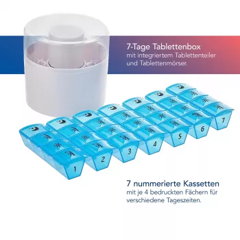 First Aid Only tablečių dėžutė su tablečių skaldytuvu, mėlyna balta