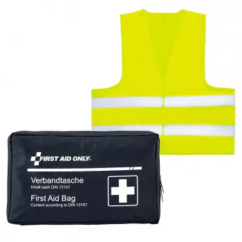 First Aid Only Motociklo pirmosios pagalbos rinkinys DIN 13167 mėlynas su perspėjimo liemene
