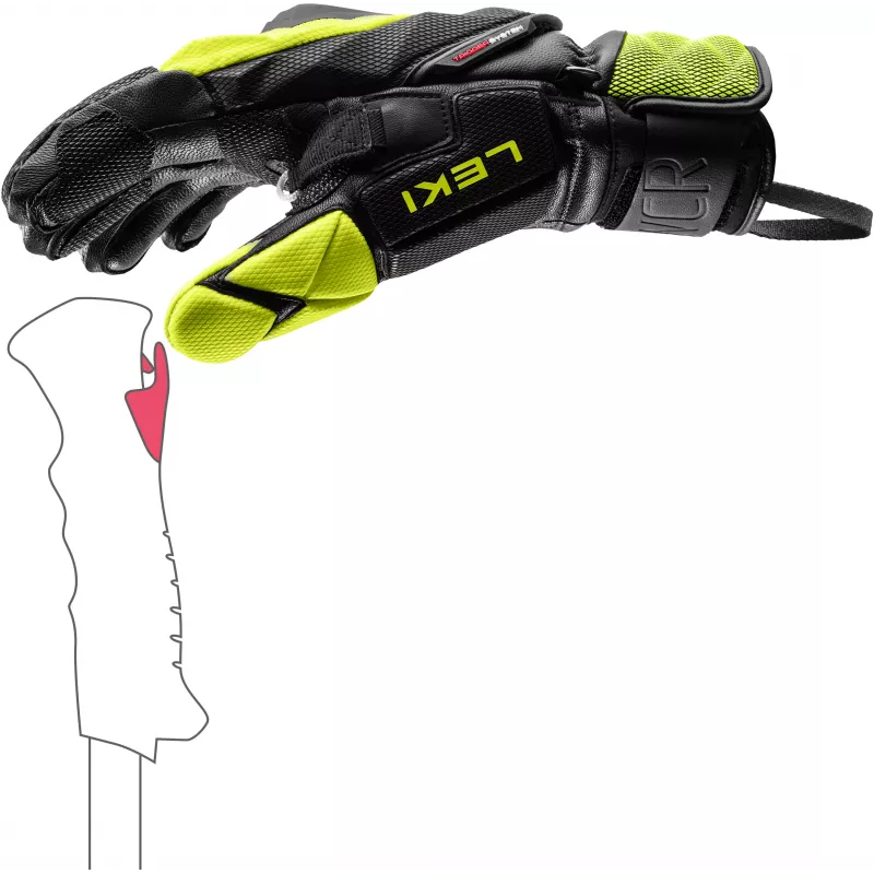 LEKI WCR Venom SL 3D slidinėjimo varžybų pirštinės juodos/geltonos, dydis 10,0 (XL)