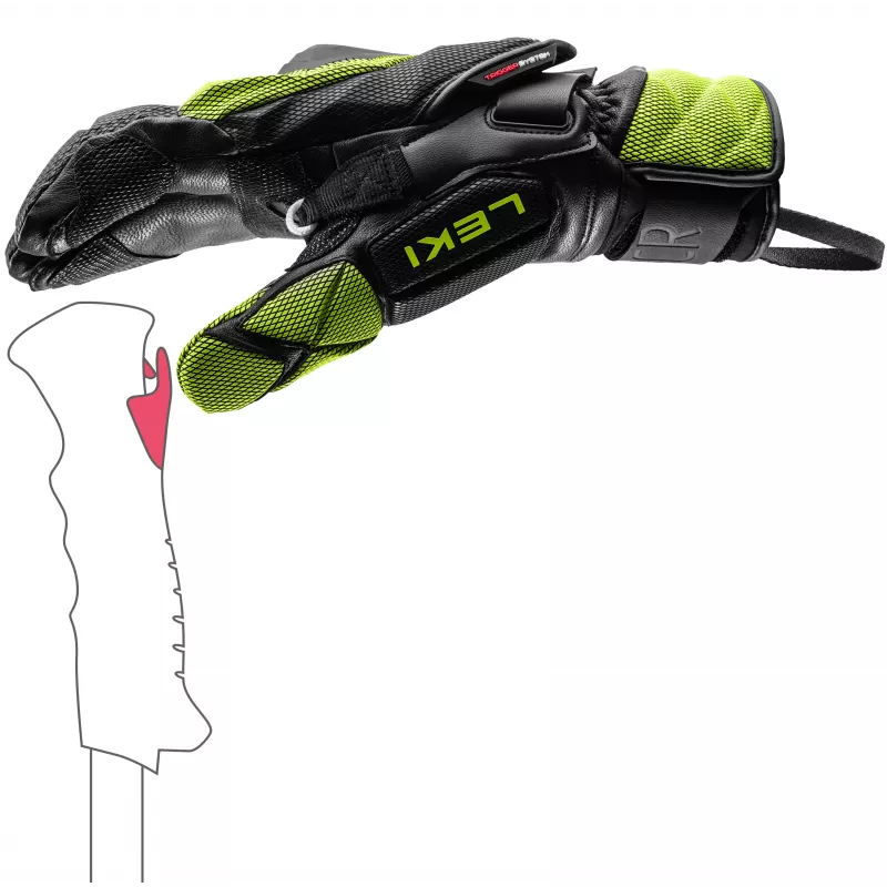 LEKI WCR Venom GS 3D Lobster slidinėjimo varžybų pirštinės 8,5 dydžio, juoda / šviesiai citrininė