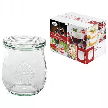 WECK Tulip stiklainių rinkinys 220ml, 12 vnt. - Stikliniai konservavimo stiklainiai su stikliniais dangteliais ir guminiais tarpikliais