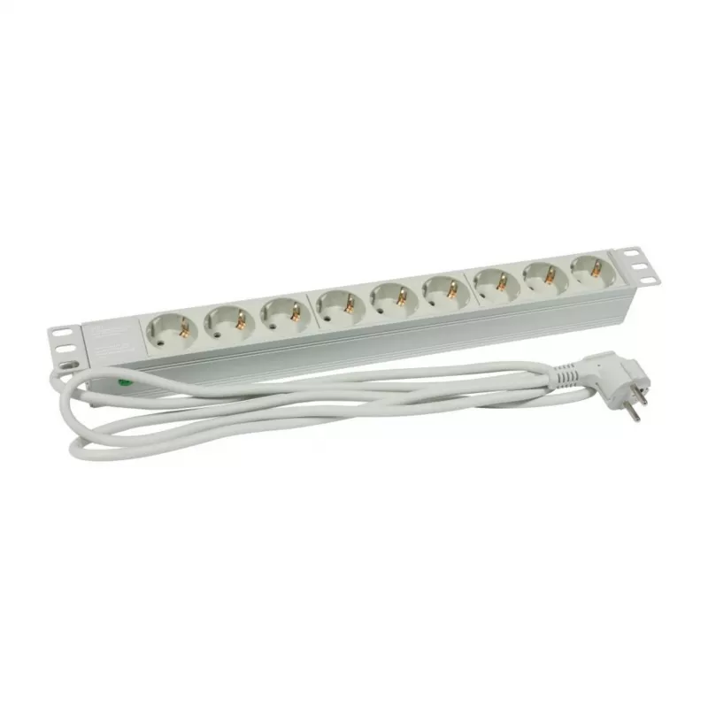 ALLNET 19 inch Priedų kelių lizdų rozetė 9x lizdai (CEE7) prie kištuko (CEE7) Šviesiai pilka Synergy 21