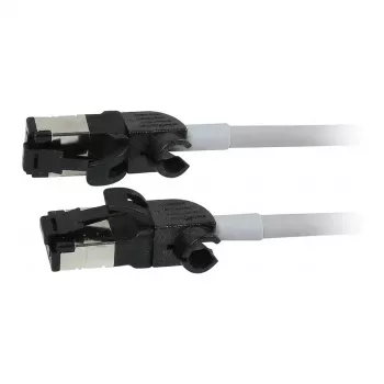 Synergy21 Patch Cable RJ45, CAT6A 500MHz, 2m, Grey, S/FTP, Slimline Round d=4.5mm, TPE/LSZH (Superflex), AWG28, with CAT7 Raw Connector, Rotatable Plug