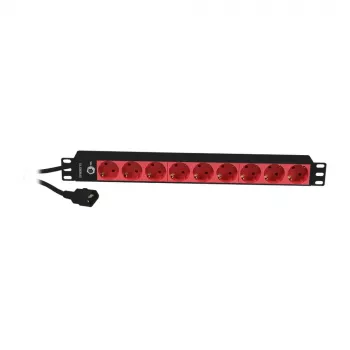 Synergy 21 ALLNET 19 colių 1U 9-ių lizdų Schuko maitinimo juosta su C14 kištuku 10A juoda