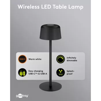 GOOBAY Wireless LED Table Lamp, Size S, 25 cm, Black