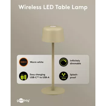 GOOBAY belaidė LED stalinė lempa, dydis S, 25 cm, smėlio spalvos